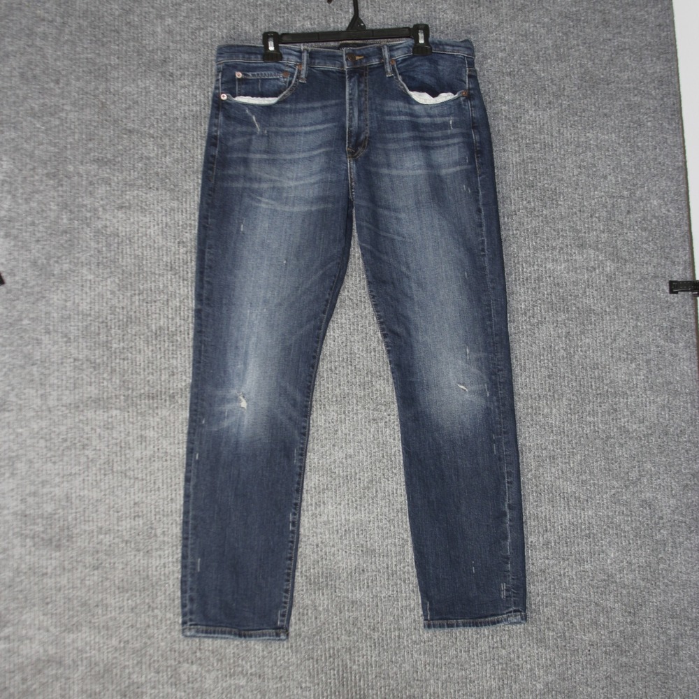 Lucky Brand 121 Slim Jeans Mens 36x30 Blue Dark Wash Denim Stretch Distressed